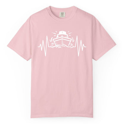 Cruise Heartbeat Shirt - Minimalist Ship Line Art Nautical Gift (Comfort Color) in Blossom - Cruise Ship Heartbeat Line Minimalist Nautical Shirt for Enthusiasts