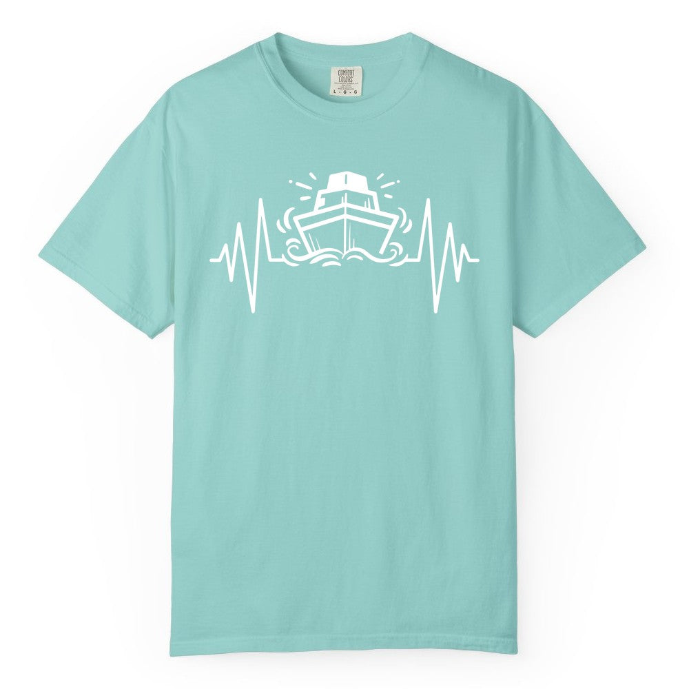 Cruise Heartbeat Shirt - Minimalist Ship Line Art Nautical Gift (Comfort Color) in Chalky Mint - Cruise Ship Heartbeat Line Minimalist Nautical Shirt for Enthusiasts