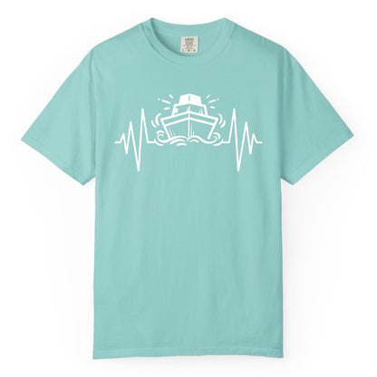 Cruise Heartbeat Shirt - Minimalist Ship Line Art Nautical Gift (Comfort Color) in Chalky Mint - Cruise Ship Heartbeat Line Minimalist Nautical Shirt for Enthusiasts