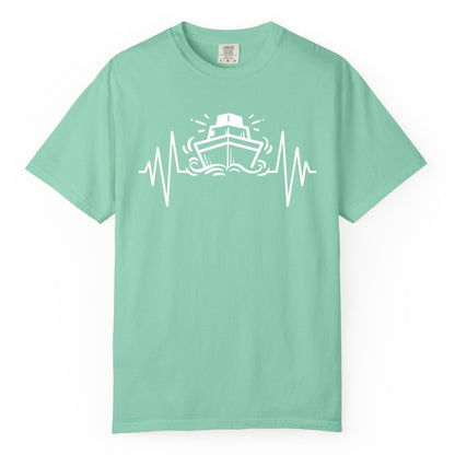 Cruise Heartbeat Shirt - Minimalist Ship Line Art Nautical Gift (Comfort Color) in Island Reef - Cruise Ship Heartbeat Line Minimalist Nautical Shirt for Enthusiasts