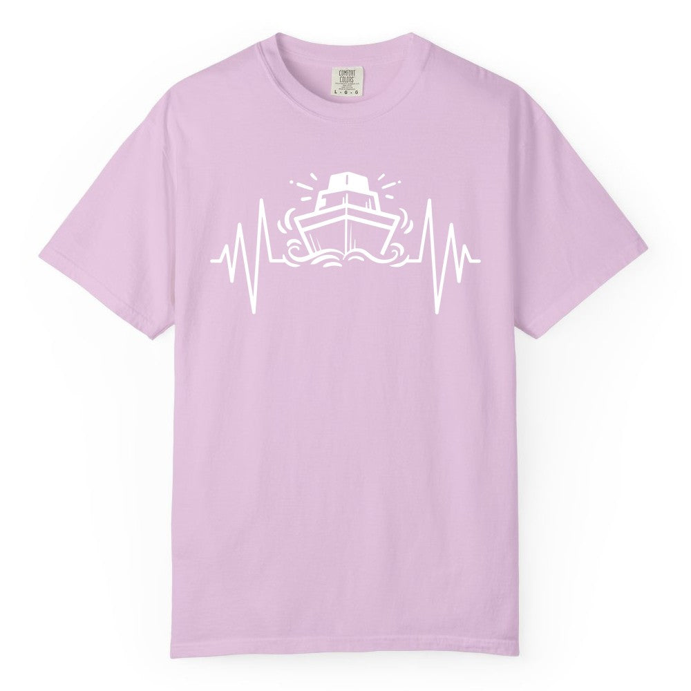 Cruise Heartbeat Shirt - Minimalist Ship Line Art Nautical Gift (Comfort Color) in Orchid - Cruise Ship Heartbeat Line Minimalist Nautical Shirt for Enthusiasts