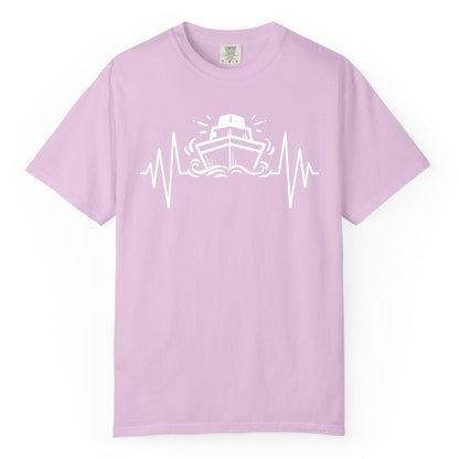 Cruise Heartbeat Shirt - Minimalist Ship Line Art Nautical Gift (Comfort Color) in Orchid - Cruise Ship Heartbeat Line Minimalist Nautical Shirt for Enthusiasts