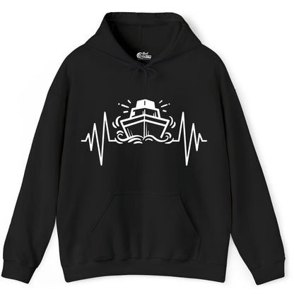 Cruise Heartbeat Shirt - Minimalist Ship Line Art Nautical Gift (Hoodie) in Black - Cruise Ship Heartbeat Line Minimalist Nautical Shirt for Enthusiasts