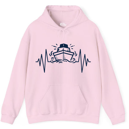 Cruise Heartbeat Shirt - Minimalist Ship Line Art Nautical Gift (Hoodie) in Light Pink - Cruise Ship Heartbeat Line Minimalist Nautical Shirt for Enthusiasts