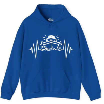 Cruise Heartbeat Shirt - Minimalist Ship Line Art Nautical Gift (Hoodie) in Royal - Cruise Ship Heartbeat Line Minimalist Nautical Shirt for Enthusiasts