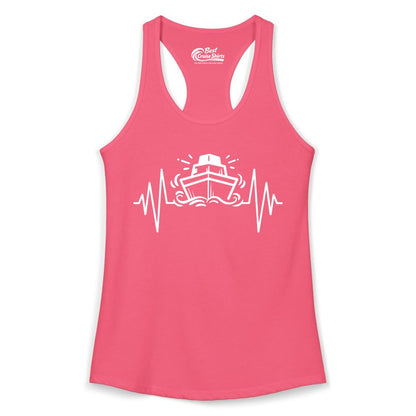 Cruise Heartbeat Shirt - Minimalist Ship Line Art Nautical Gift (Ladies Tank) in Hot Pink - Cruise Ship Heartbeat Line Minimalist Nautical Shirt for Enthusiasts
