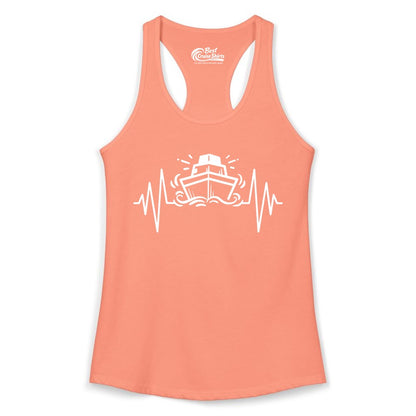 Cruise Heartbeat Shirt - Minimalist Ship Line Art Nautical Gift (Ladies Tank) in Solid Light Orange - Cruise Ship Heartbeat Line Minimalist Nautical Shirt for Enthusiasts