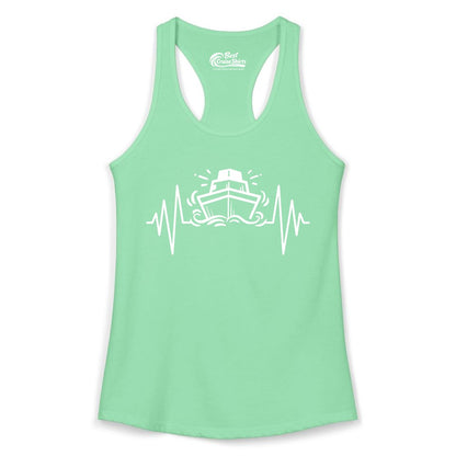 Cruise Heartbeat Shirt - Minimalist Ship Line Art Nautical Gift (Ladies Tank) in Solid Mint - Cruise Ship Heartbeat Line Minimalist Nautical Shirt for Enthusiasts