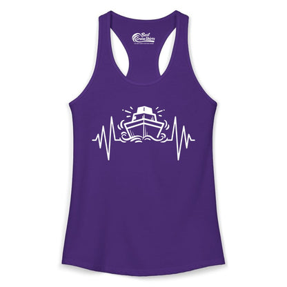 Cruise Heartbeat Shirt - Minimalist Ship Line Art Nautical Gift (Ladies Tank) in Solid Purple Rush - Cruise Ship Heartbeat Line Minimalist Nautical Shirt for Enthusiasts