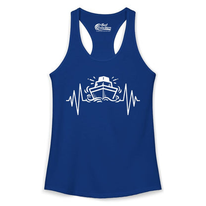 Cruise Heartbeat Shirt - Minimalist Ship Line Art Nautical Gift (Ladies Tank) in Solid Royal - Cruise Ship Heartbeat Line Minimalist Nautical Shirt for Enthusiasts