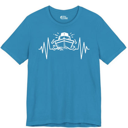 Cruise Heartbeat Shirt - Minimalist Ship Line Art Nautical Gift (Premium Tee) in Aqua - Cruise Ship Heartbeat Line Minimalist Nautical Shirt for Enthusiasts