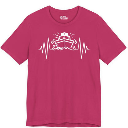 Cruise Heartbeat Shirt - Minimalist Ship Line Art Nautical Gift (Premium Tee) in Berry - Cruise Ship Heartbeat Line Minimalist Nautical Shirt for Enthusiasts
