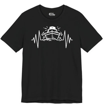 Cruise Heartbeat Shirt - Minimalist Ship Line Art Nautical Gift (Premium Tee) in Black - Cruise Ship Heartbeat Line Minimalist Nautical Shirt for Enthusiasts