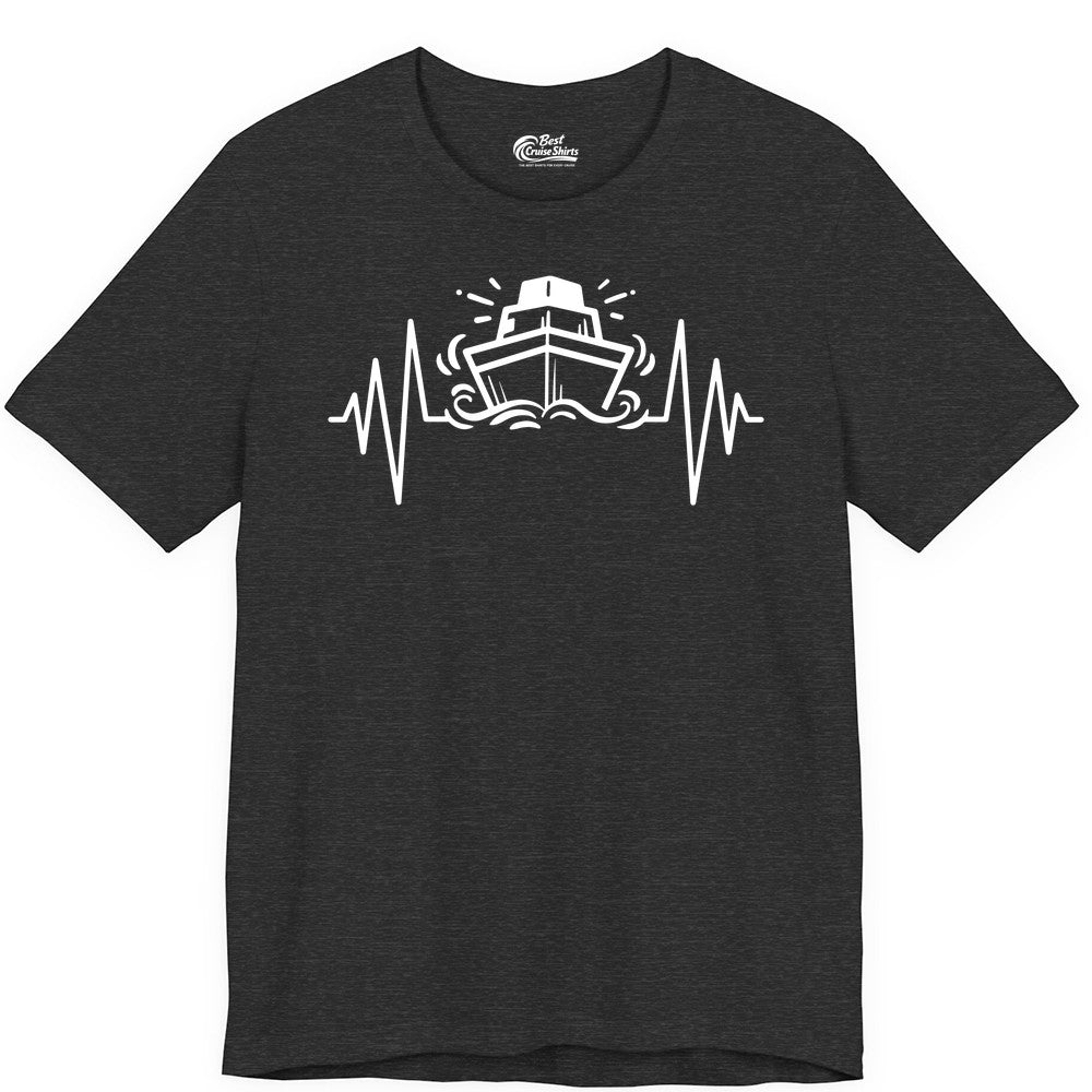 Cruise Heartbeat Shirt - Minimalist Ship Line Art Nautical Gift (Premium Tee) in Dark Grey Heather - Cruise Ship Heartbeat Line Minimalist Nautical Shirt for Enthusiasts