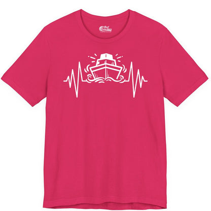 Cruise Heartbeat Shirt - Minimalist Ship Line Art Nautical Gift (Premium Tee) in Fuchsia - Cruise Ship Heartbeat Line Minimalist Nautical Shirt for Enthusiasts