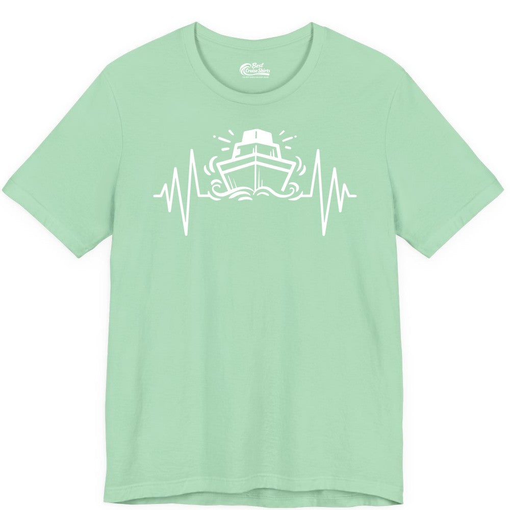 Cruise Heartbeat Shirt - Minimalist Ship Line Art Nautical Gift (Premium Tee) in Mint - Cruise Ship Heartbeat Line Minimalist Nautical Shirt for Enthusiasts