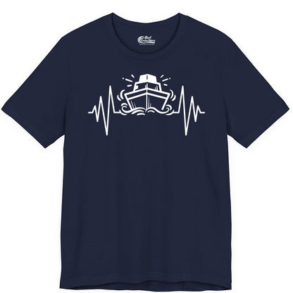 Cruise Heartbeat Shirt - Minimalist Ship Line Art Nautical Gift (Premium Tee) in Navy - Cruise Ship Heartbeat Line Minimalist Nautical Shirt for Enthusiasts