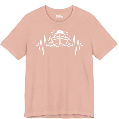 Cruise Heartbeat Shirt - Minimalist Ship Line Art Nautical Gift (Premium Tee) in Peach - Cruise Ship Heartbeat Line Minimalist Nautical Shirt for Enthusiasts