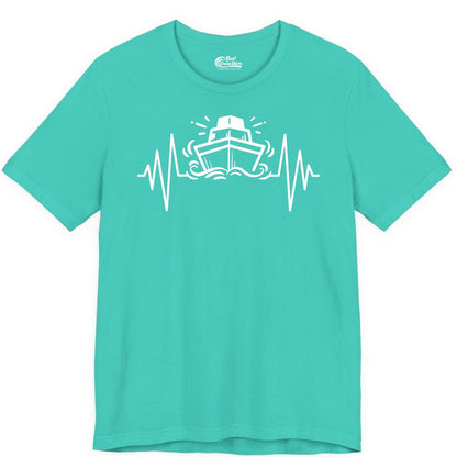 Cruise Heartbeat Shirt - Minimalist Ship Line Art Nautical Gift (Premium Tee) in Teal - Cruise Ship Heartbeat Line Minimalist Nautical Shirt for Enthusiasts