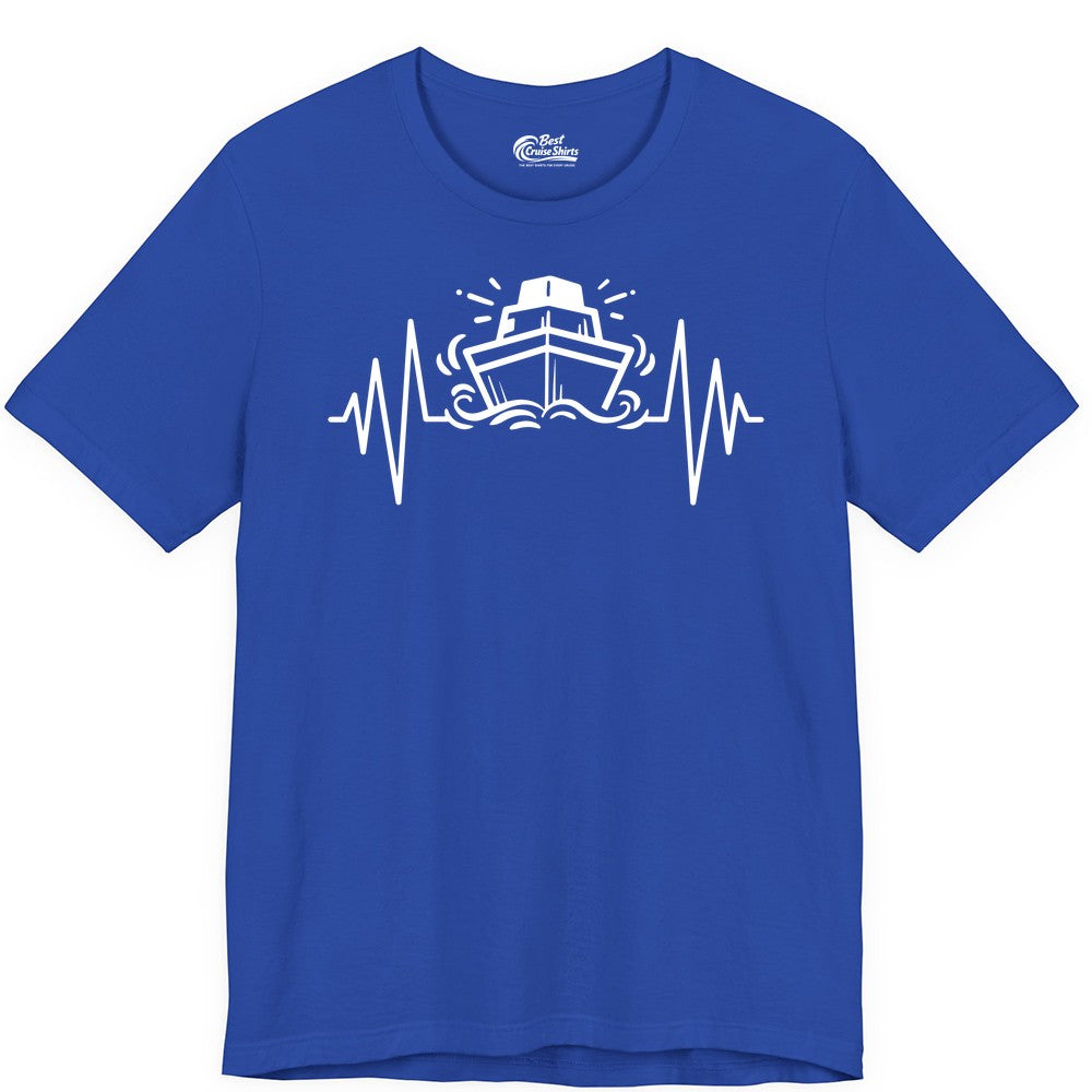 Cruise Heartbeat Shirt - Minimalist Ship Line Art Nautical Gift (Premium Tee) in True Royal - Cruise Ship Heartbeat Line Minimalist Nautical Shirt for Enthusiasts
