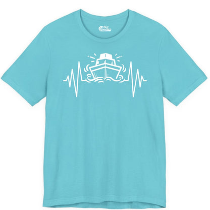 Cruise Heartbeat Shirt - Minimalist Ship Line Art Nautical Gift (Premium Tee) in Turquoise - Cruise Ship Heartbeat Line Minimalist Nautical Shirt for Enthusiasts