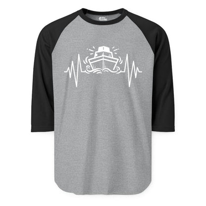 Cruise Heartbeat Shirt - Minimalist Ship Line Art Nautical Gift (Raglan) in Heather GreyBlack - Cruise Ship Heartbeat Line Minimalist Nautical Shirt for Enthusiasts