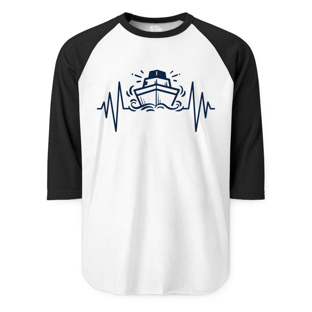 Cruise Heartbeat Shirt - Minimalist Ship Line Art Nautical Gift (Raglan) in WhiteBlack - Cruise Ship Heartbeat Line Minimalist Nautical Shirt for Enthusiasts