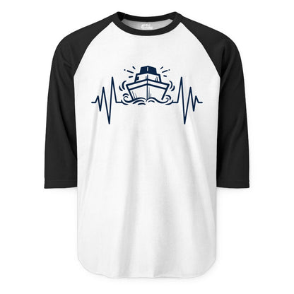 Cruise Heartbeat Shirt - Minimalist Ship Line Art Nautical Gift (Raglan) in WhiteBlack - Cruise Ship Heartbeat Line Minimalist Nautical Shirt for Enthusiasts