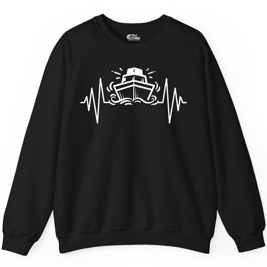 Cruise Heartbeat Shirt - Minimalist Ship Line Art Nautical Gift (Sweatshirt) in Black - Cruise Ship Heartbeat Line Minimalist Nautical Shirt for Enthusiasts