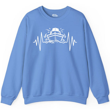 Cruise Heartbeat Shirt - Minimalist Ship Line Art Nautical Gift (Sweatshirt) in Carolina Blue - Cruise Ship Heartbeat Line Minimalist Nautical Shirt for Enthusiasts