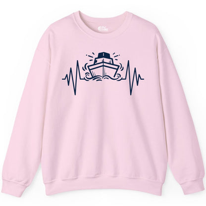 Cruise Heartbeat Shirt - Minimalist Ship Line Art Nautical Gift (Sweatshirt) in Light Pink - Cruise Ship Heartbeat Line Minimalist Nautical Shirt for Enthusiasts
