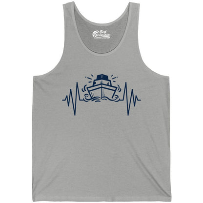 Cruise Heartbeat Shirt - Minimalist Ship Line Art Nautical Gift (Tank Top) in Athletic Heather - Cruise Ship Heartbeat Line Minimalist Nautical Shirt for Enthusiasts
