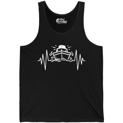 Cruise Heartbeat Shirt - Minimalist Ship Line Art Nautical Gift (Tank Top) in Black - Cruise Ship Heartbeat Line Minimalist Nautical Shirt for Enthusiasts
