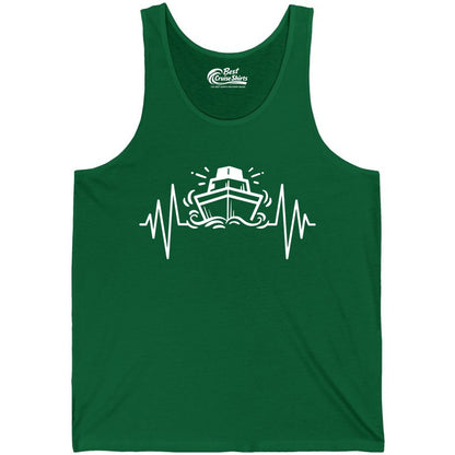 Cruise Heartbeat Shirt - Minimalist Ship Line Art Nautical Gift (Tank Top) in Kelly - Cruise Ship Heartbeat Line Minimalist Nautical Shirt for Enthusiasts