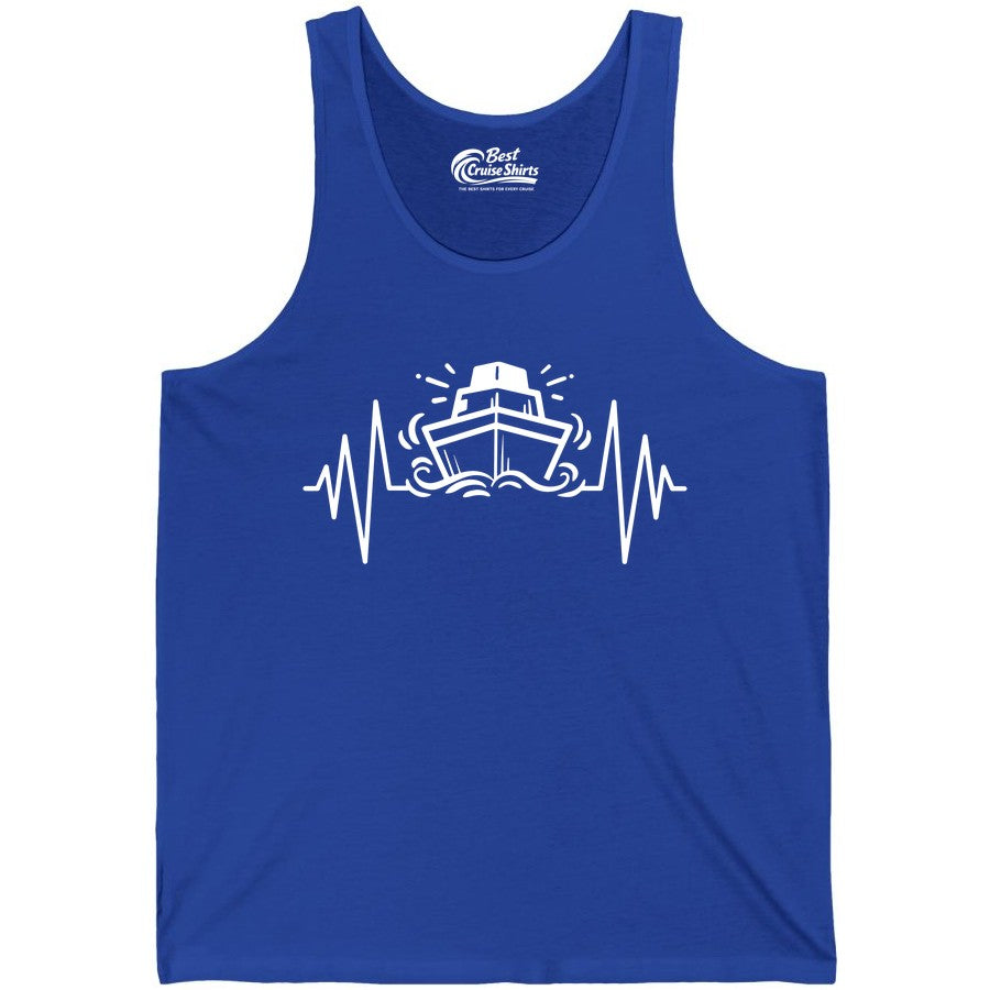 Cruise Heartbeat Shirt - Minimalist Ship Line Art Nautical Gift (Tank Top) in True Royal - Cruise Ship Heartbeat Line Minimalist Nautical Shirt for Enthusiasts