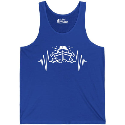 Cruise Heartbeat Shirt - Minimalist Ship Line Art Nautical Gift (Tank Top) in True Royal - Cruise Ship Heartbeat Line Minimalist Nautical Shirt for Enthusiasts