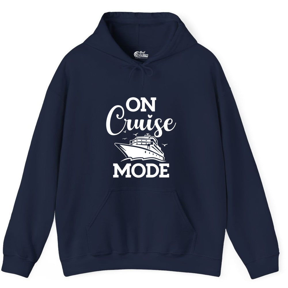 On Cruise Mode Shirt - Funny Nautical Cruise Vacation Apparel Gift (Hoodie) in Navy - On Cruise Mode Shirt - Nautical Ship Graphic Bold Typography Tee