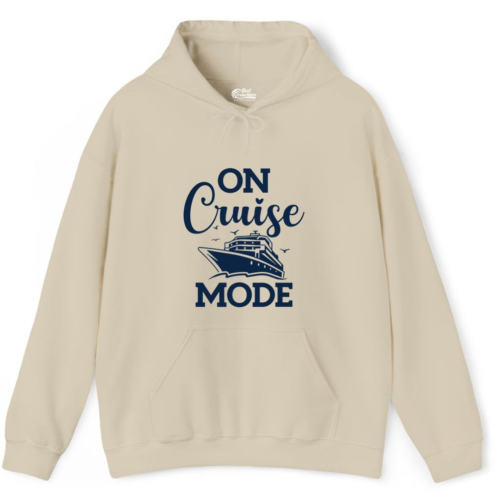On Cruise Mode Shirt - Funny Nautical Cruise Vacation Apparel Gift (Hoodie) in Sand - On Cruise Mode Shirt - Nautical Ship Graphic Bold Typography Tee
