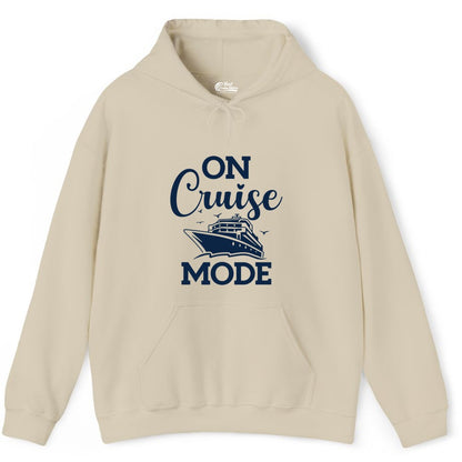 On Cruise Mode Shirt - Funny Nautical Cruise Vacation Apparel Gift (Hoodie) in Sand - On Cruise Mode Shirt - Nautical Ship Graphic Bold Typography Tee