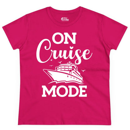 On Cruise Mode Shirt - Funny Nautical Cruise Vacation Apparel Gift (Ladies Tee) in Heliconia - On Cruise Mode Shirt - Nautical Ship Graphic Bold Typography Tee