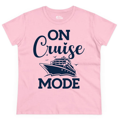 On Cruise Mode Shirt - Funny Nautical Cruise Vacation Apparel Gift (Ladies Tee) in Light Pink - On Cruise Mode Shirt - Nautical Ship Graphic Bold Typography Tee