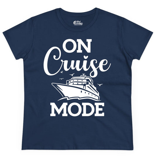 On Cruise Mode Shirt - Funny Nautical Cruise Vacation Apparel Gift (Ladies Tee) in Navy - On Cruise Mode Shirt - Nautical Ship Graphic Bold Typography Tee