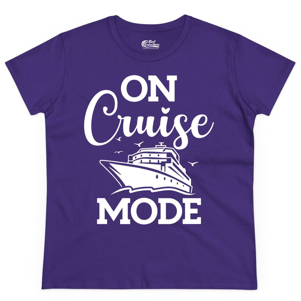 On Cruise Mode Shirt - Funny Nautical Cruise Vacation Apparel Gift (Ladies Tee) in Purple - On Cruise Mode Shirt - Nautical Ship Graphic Bold Typography Tee