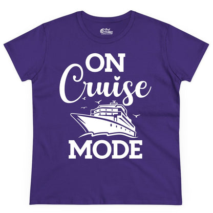 On Cruise Mode Shirt - Funny Nautical Cruise Vacation Apparel Gift (Ladies Tee) in Purple - On Cruise Mode Shirt - Nautical Ship Graphic Bold Typography Tee