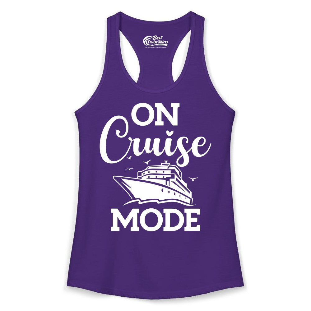 On Cruise Mode Shirt - Funny Nautical Cruise Vacation Apparel Gift (Ladies Tank) in Solid Purple Rush - On Cruise Mode Shirt - Nautical Ship Graphic Bold Typography Tee