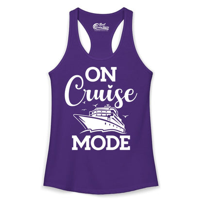 On Cruise Mode Shirt - Funny Nautical Cruise Vacation Apparel Gift (Ladies Tank) in Solid Purple Rush - On Cruise Mode Shirt - Nautical Ship Graphic Bold Typography Tee