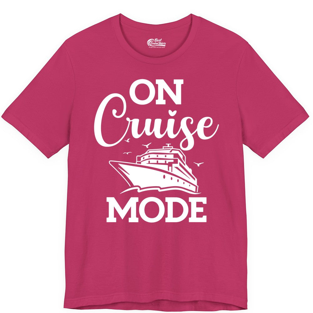 On Cruise Mode Shirt - Funny Nautical Cruise Vacation Apparel Gift (Premium Tee) in Berry - On Cruise Mode Shirt - Nautical Ship Graphic Bold Typography Tee