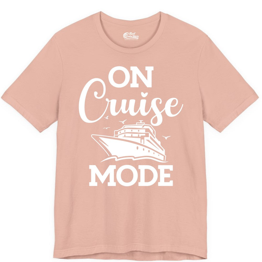 On Cruise Mode Shirt - Funny Nautical Cruise Vacation Apparel Gift (Premium Tee) in Peach - On Cruise Mode Shirt - Nautical Ship Graphic Bold Typography Tee