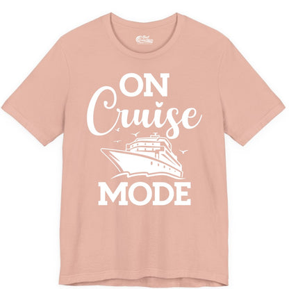 On Cruise Mode Shirt - Funny Nautical Cruise Vacation Apparel Gift (Premium Tee) in Peach - On Cruise Mode Shirt - Nautical Ship Graphic Bold Typography Tee