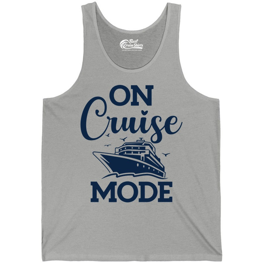 On Cruise Mode Shirt - Funny Nautical Cruise Vacation Apparel Gift (Tank Top) in Athletic Heather - On Cruise Mode Shirt - Nautical Ship Graphic Bold Typography Tee